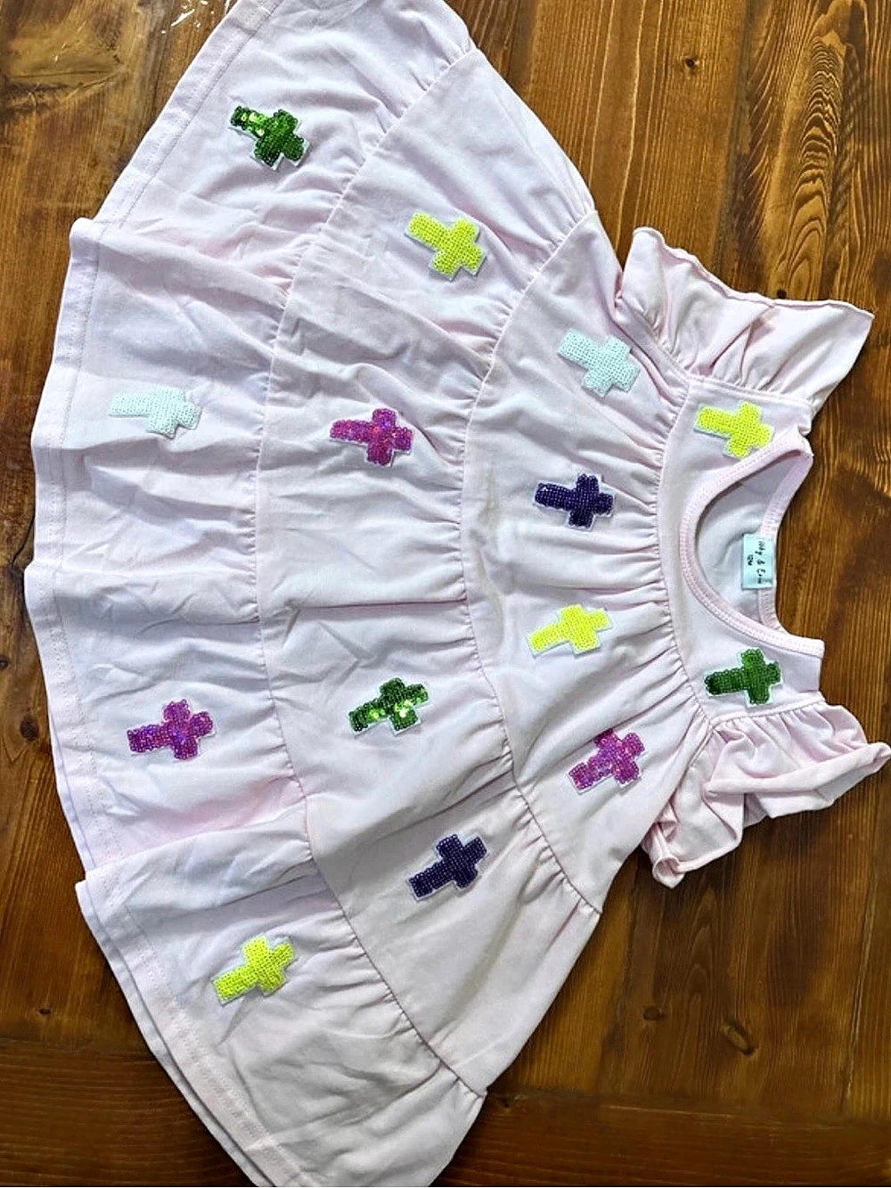 Abby & Evie Sequin Cross Dress in Pink Baby 12M Like New